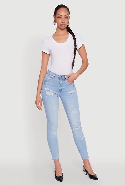 Womens WAX Whiskered Distressed Jeans, Blue,