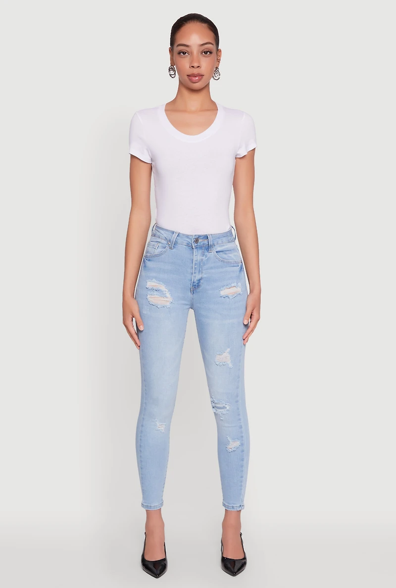 Womens WAX Whiskered Distressed Jeans, Blue, Size 0