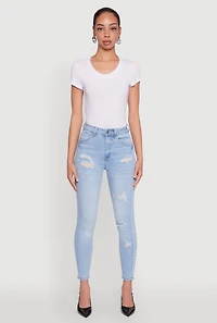 Womens WAX Whiskered Distressed Jeans, Blue, Size 0