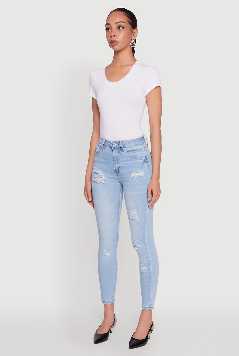 Womens WAX Whiskered Distressed Jeans, Blue, Size 0