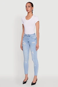 Womens WAX Whiskered Distressed Jeans, Blue, Size 0