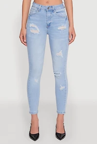 Womens WAX Whiskered Distressed Jeans, Blue, Size 0