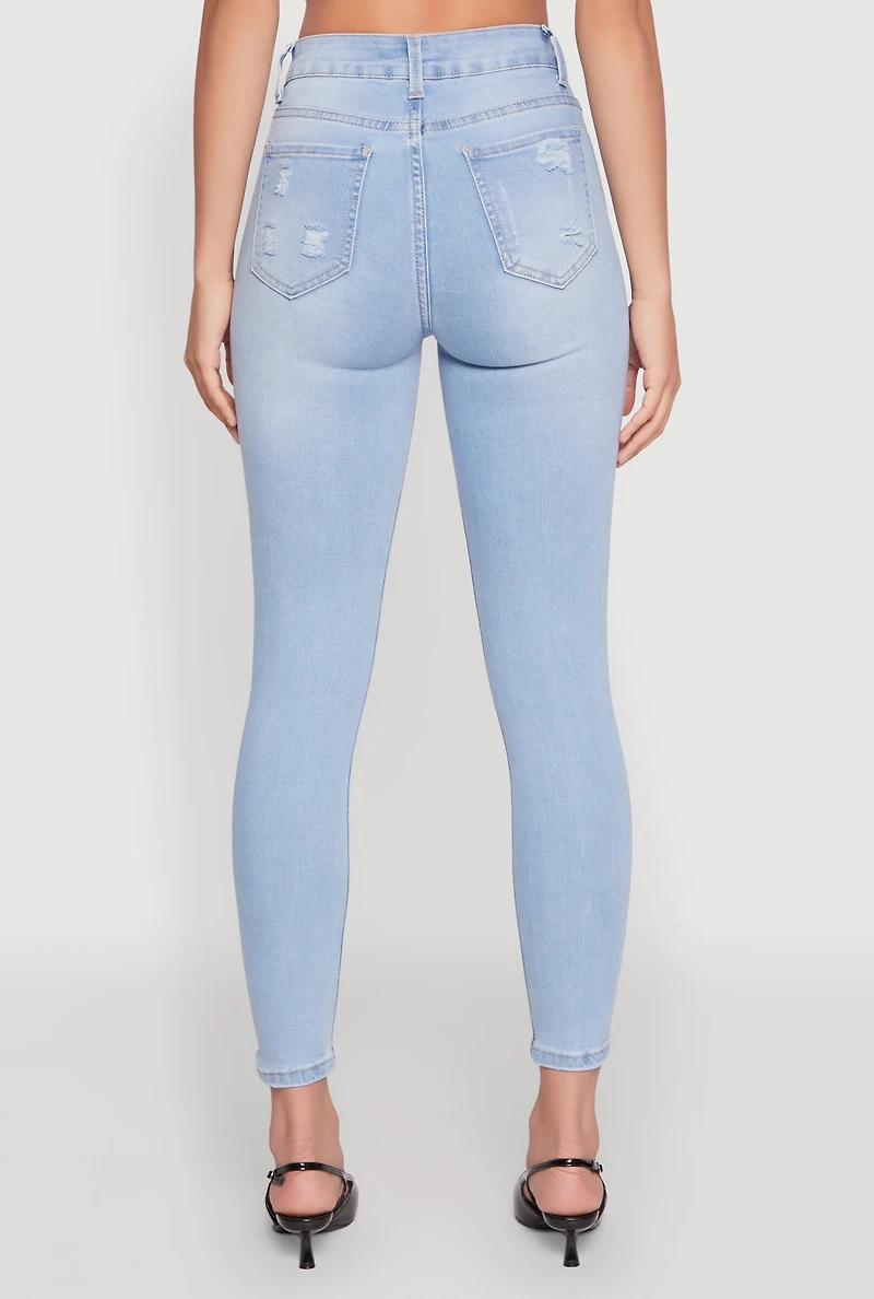 Womens WAX Whiskered Distressed Jeans, Blue, Size 0