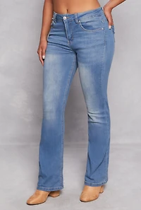 Womens WAX Acid Wash High Waisted Boot Cut Jeans, Blue, Size 1