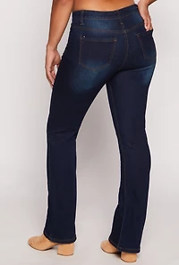 Womens WAX Acid Wash High Waisted Boot Cut Jeans, Blue,