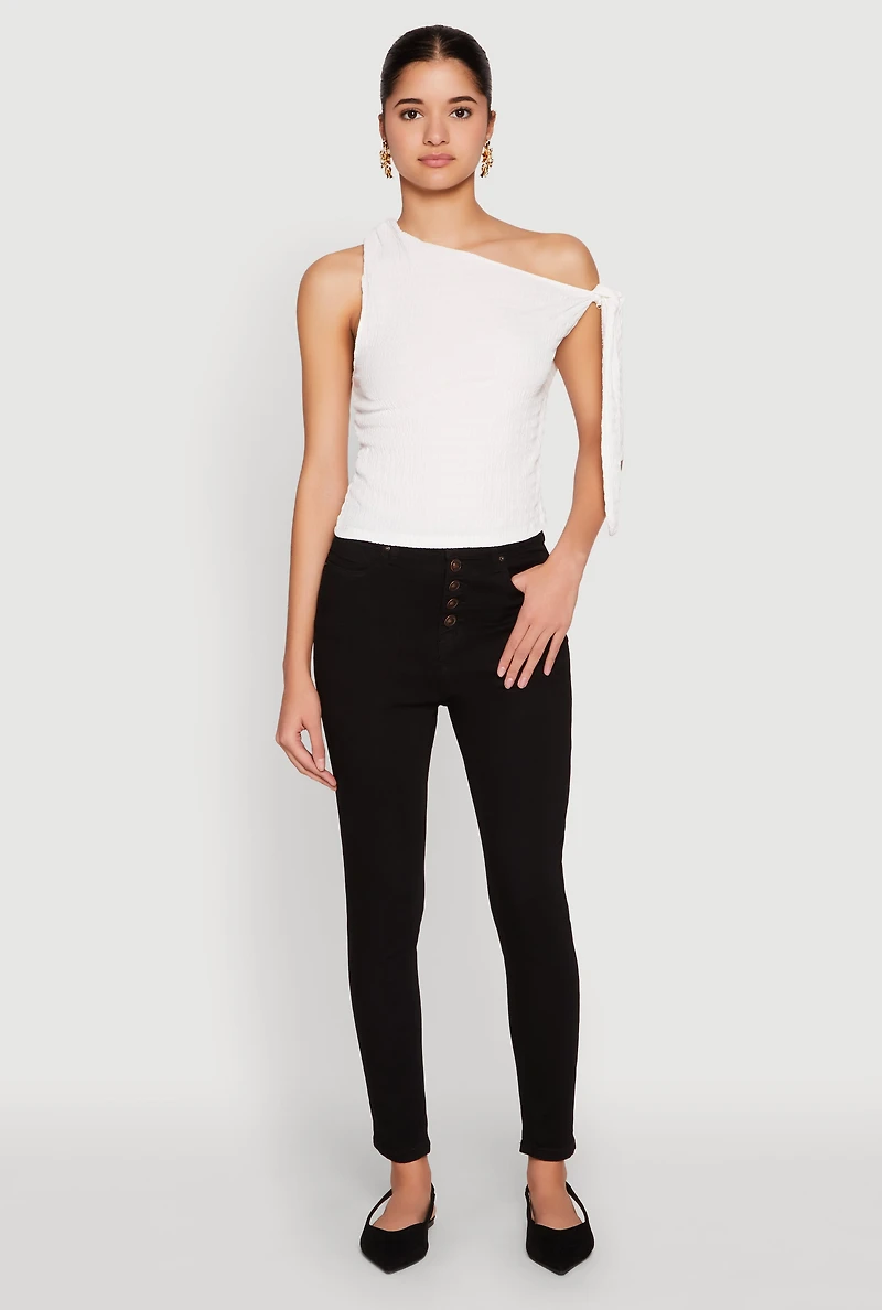 Womens WAX Button Fly Skinny Jeans, Black,