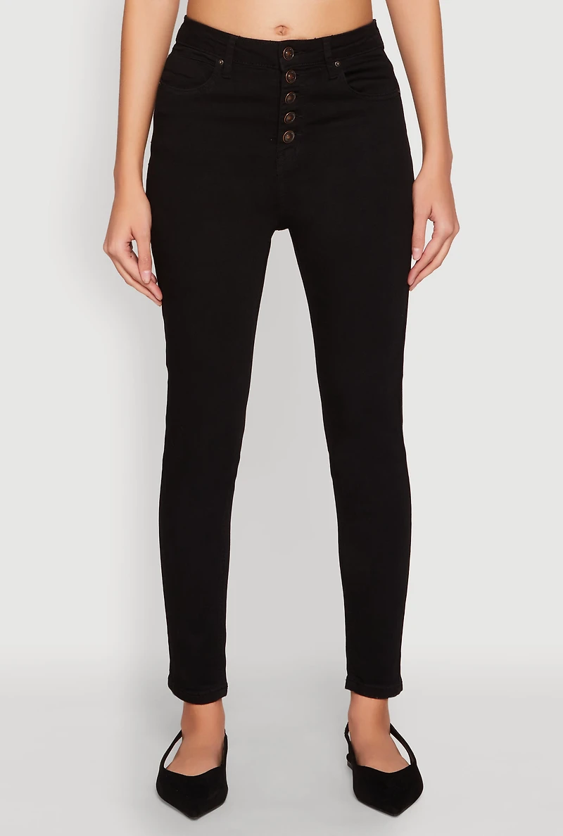 Womens WAX Button Fly Skinny Jeans,