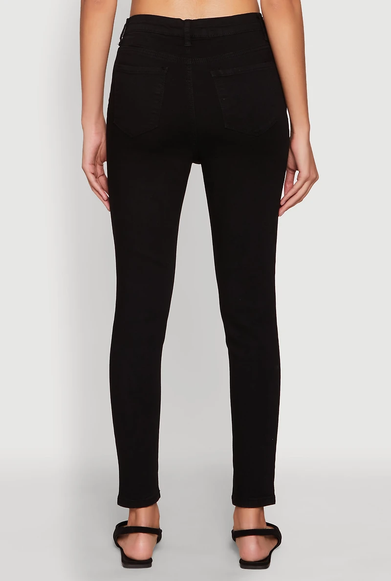 Womens WAX Button Fly Skinny Jeans, Black,