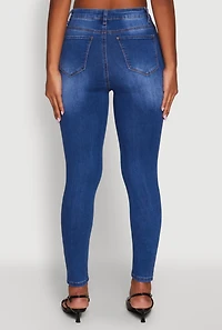 Womens WAX Button Fly Skinny Jeans, Blue, Size 7