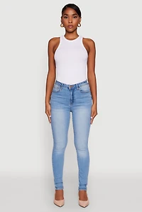Womens WAX Whiskered Rolled Cuff Skinny Jeans, Blue,