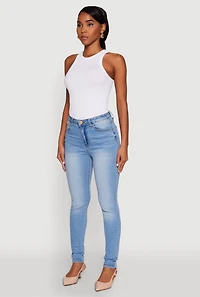Womens WAX Whiskered Rolled Cuff Skinny Jeans, Blue, Size 7