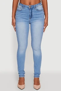 Womens WAX Whiskered Rolled Cuff Skinny Jeans, Blue,