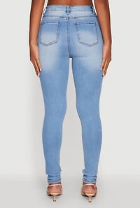 Womens WAX Whiskered Rolled Cuff Skinny Jeans, Blue,
