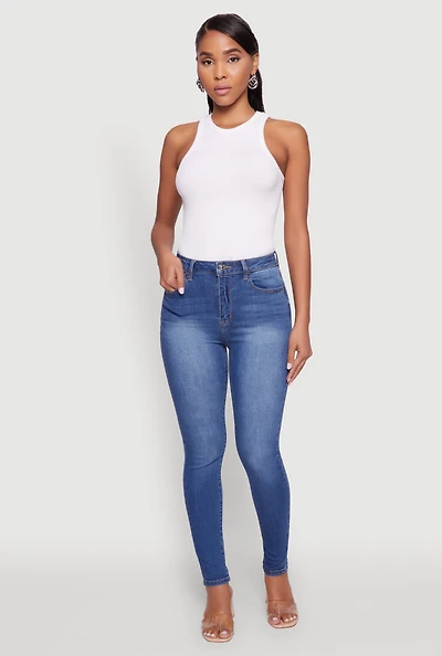 Womens WAX Whiskered Rolled Cuff Skinny Jeans, Blue,