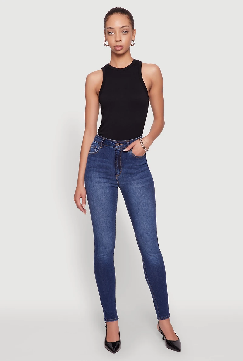 Womens WAX Whiskered Rolled Cuff Skinny Jeans, Blue,