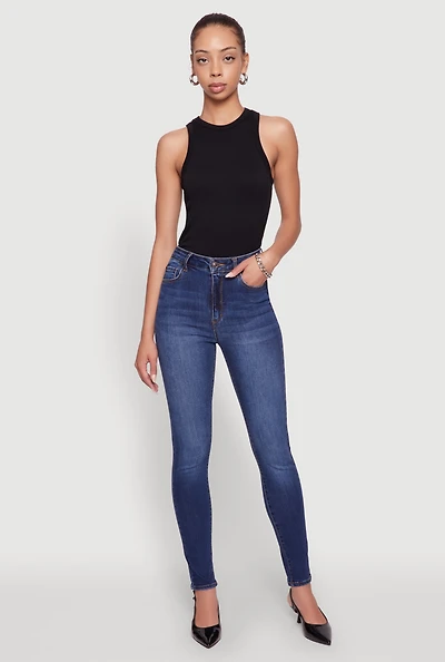 Womens WAX Whiskered Rolled Cuff Skinny Jeans, Blue,