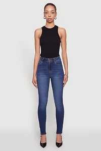 Womens WAX Whiskered Rolled Cuff Skinny Jeans, Blue,