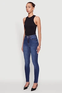 Womens WAX Whiskered Rolled Cuff Skinny Jeans, Blue,
