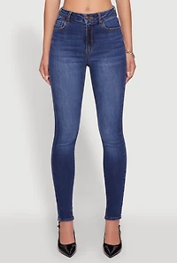 Womens WAX Whiskered Rolled Cuff Skinny Jeans, Blue,