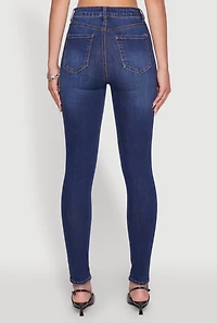 Womens WAX Whiskered Rolled Cuff Skinny Jeans, Blue,