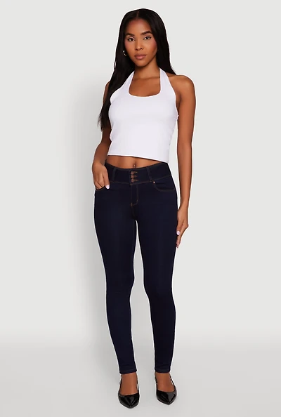 Womens WAX High Waisted Push Up Skinny Jeans, Blue,