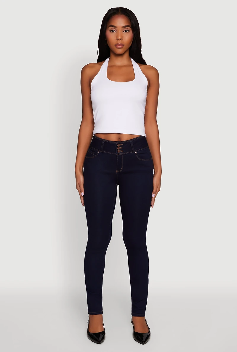 Womens WAX High Waisted Push Up Skinny Jeans, Blue,