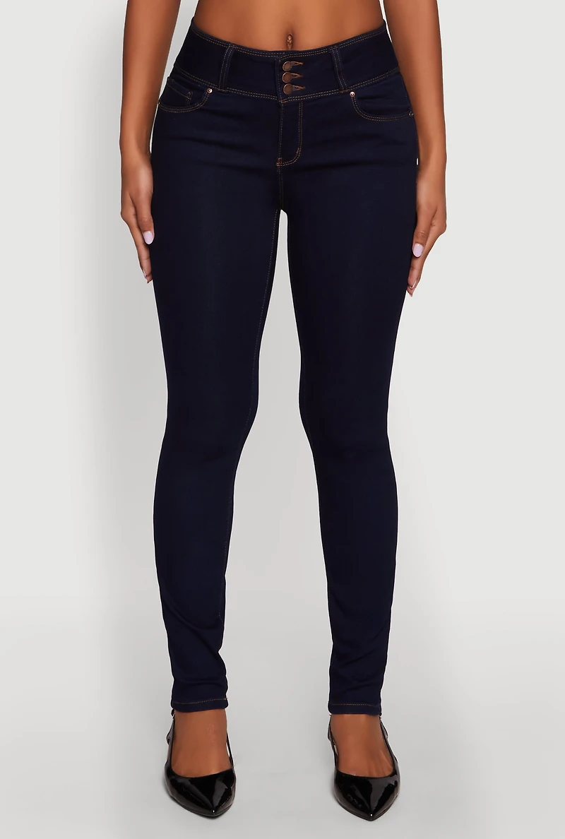 Womens WAX High Waisted Push Up Skinny Jeans, Blue,
