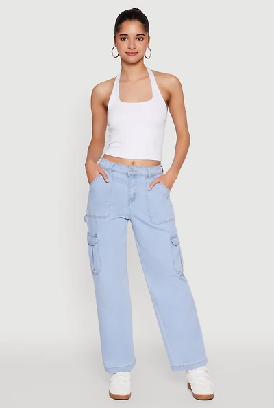 Womens WAX Cargo Straight Leg Carpenter Jeans, Blue,