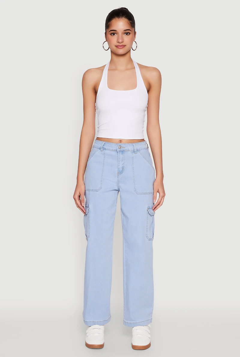 Womens WAX Cargo Straight Leg Carpenter Jeans, Blue,