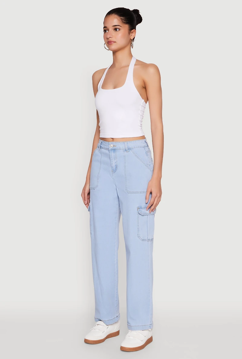 Womens WAX Cargo Straight Leg Carpenter Jeans, Blue, Size 13