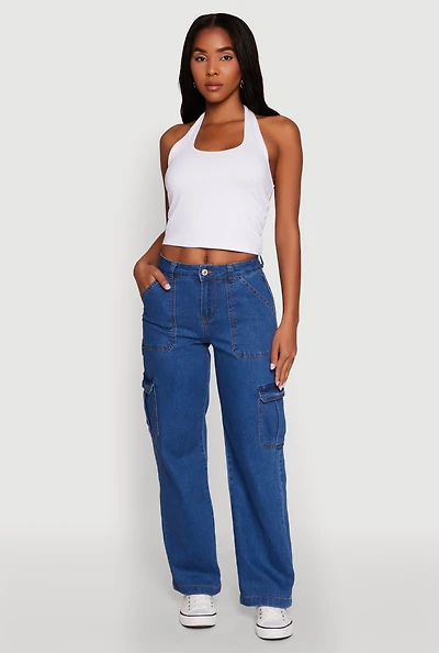 Womens WAX Cargo Straight Leg Carpenter Jeans, Blue, Size 5