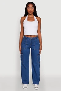 Womens WAX Cargo Straight Leg Carpenter Jeans, Blue, Size 5