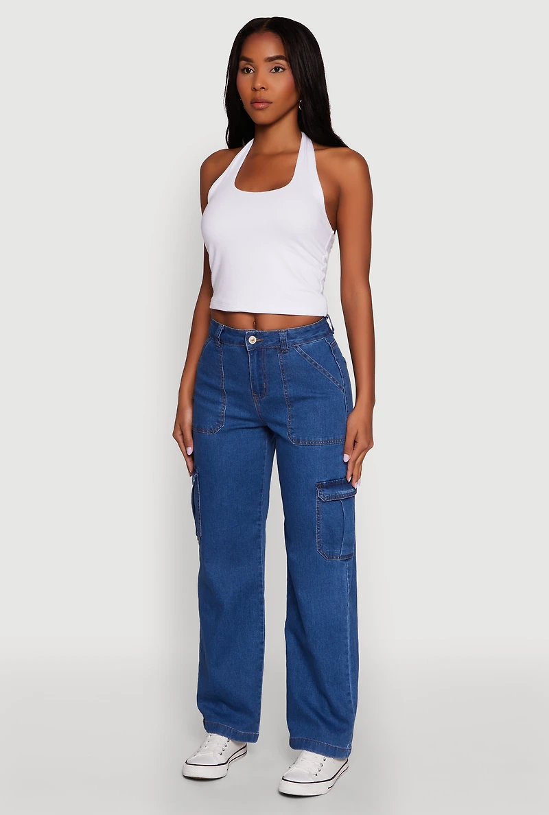 Womens WAX Cargo Straight Leg Carpenter Jeans, Blue, Size 0