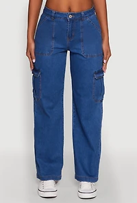Womens WAX Cargo Straight Leg Carpenter Jeans, Blue, Size 5