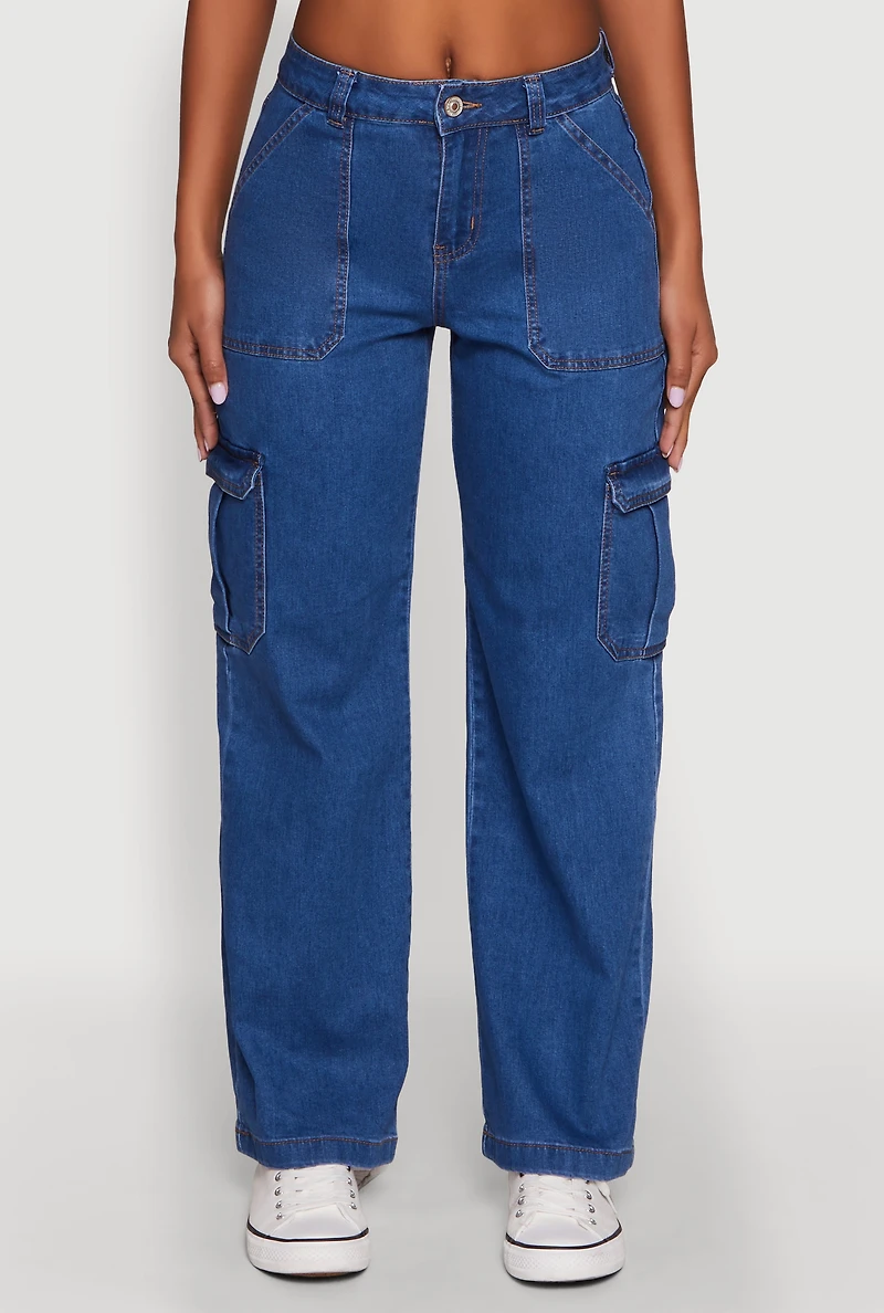 Womens WAX Cargo Straight Leg Carpenter Jeans, Blue, Size 3