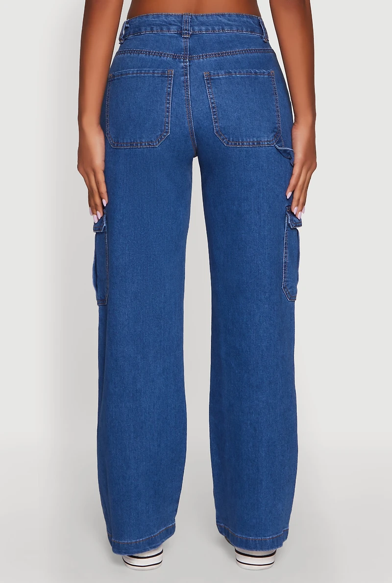 Womens WAX Cargo Straight Leg Carpenter Jeans, Blue, Size 3