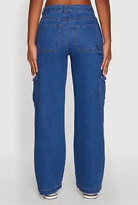 Womens WAX Cargo Straight Leg Carpenter Jeans, Blue, Size 0