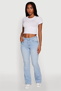 Womens WAX Stretch Flap Pocket Mid Rise Bootcut Jeans, Blue, Size 1