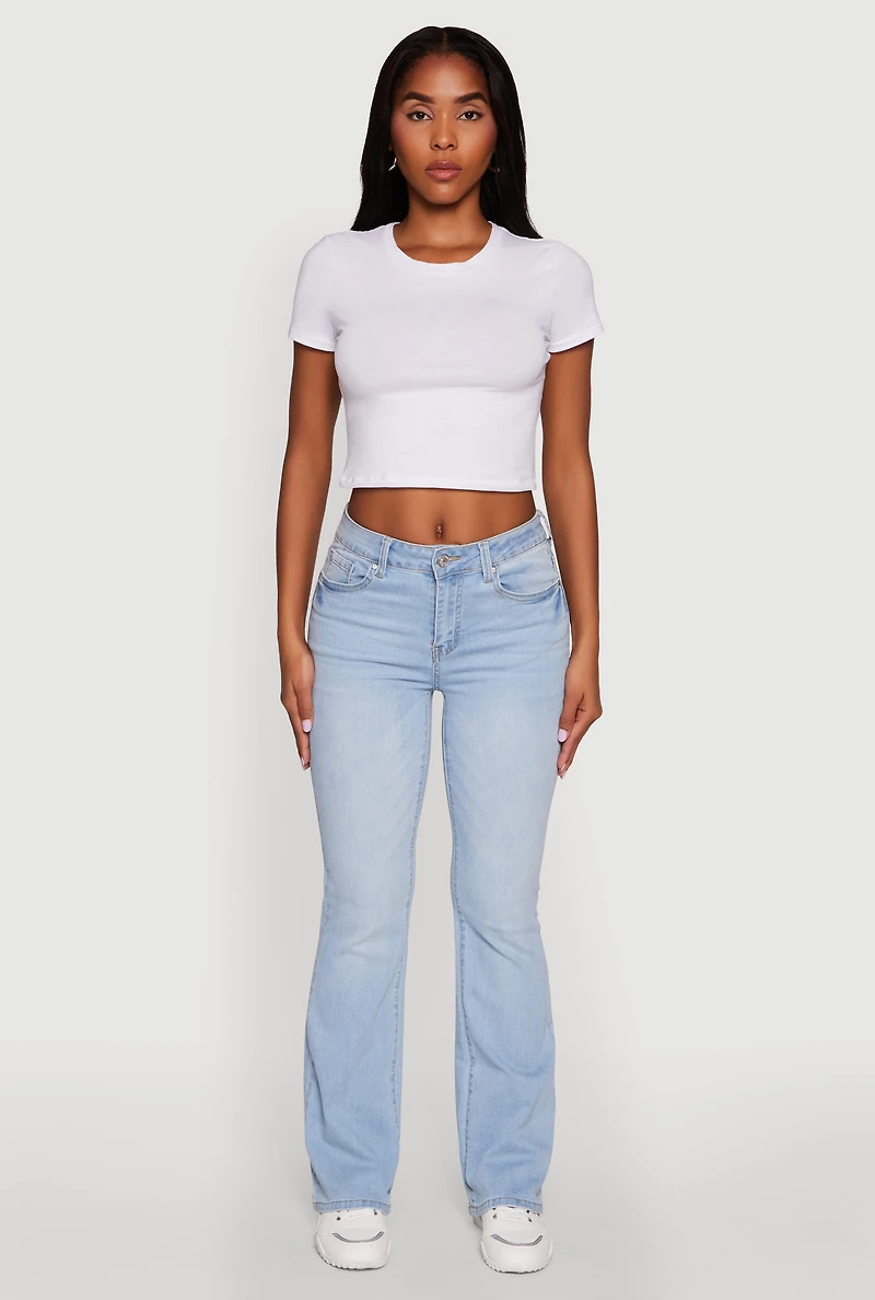 Womens WAX Stretch Flap Pocket Mid Rise Bootcut Jeans, Blue, Size 11