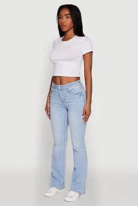 Womens WAX Stretch Flap Pocket Mid Rise Bootcut Jeans, Blue, Size 11