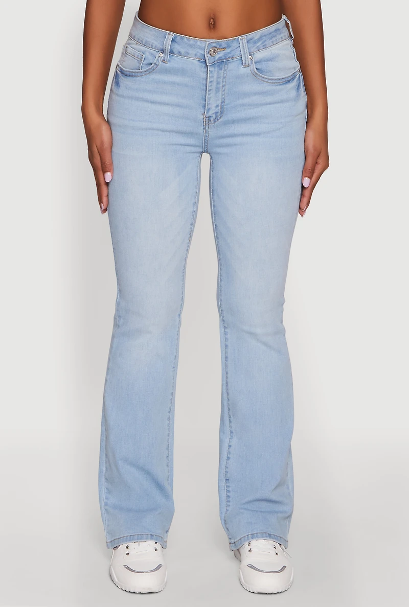 Womens WAX Stretch Flap Pocket Mid Rise Bootcut Jeans, Blue, Size 1