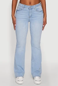 Womens WAX Stretch Flap Pocket Mid Rise Bootcut Jeans, Blue, Size 1