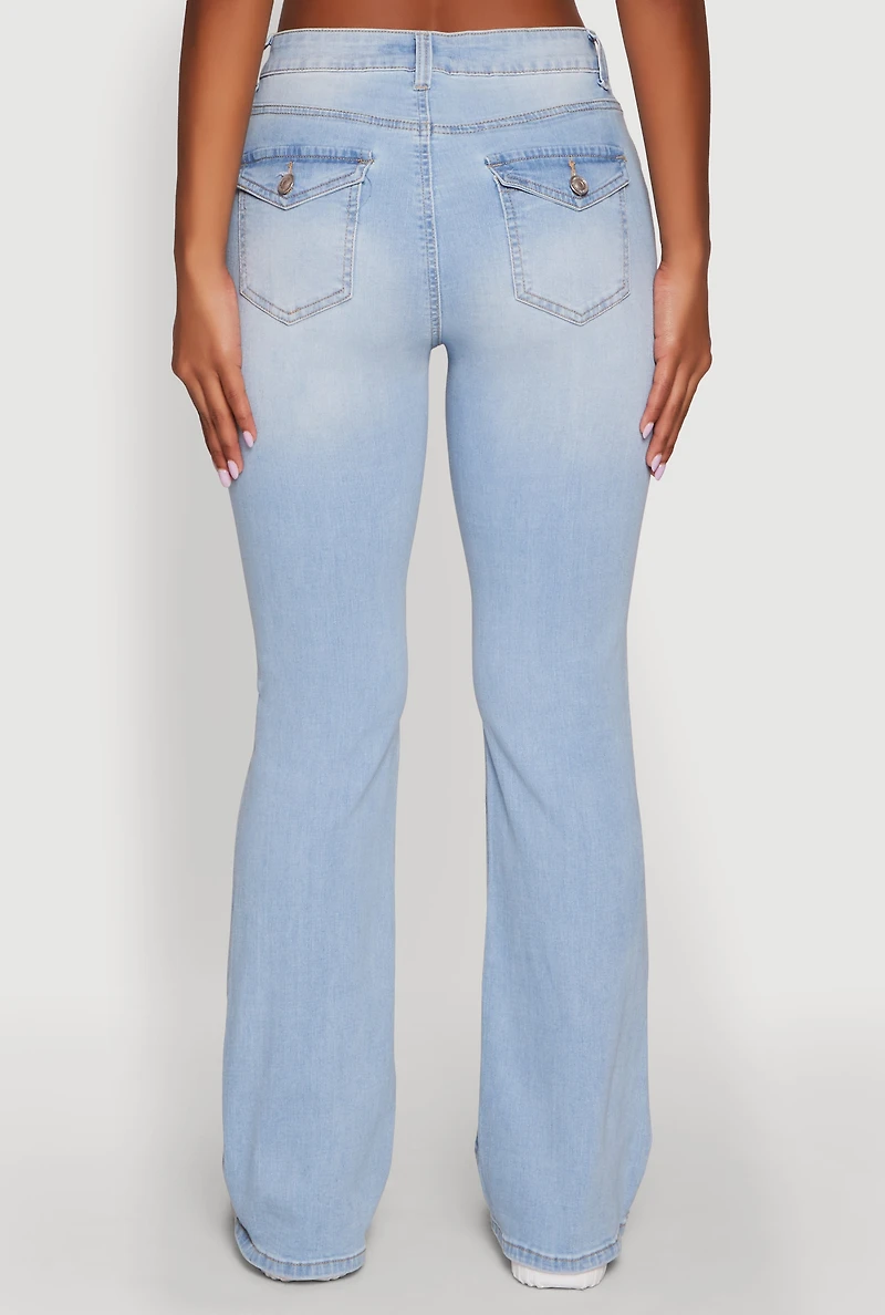 Womens WAX Stretch Flap Pocket Mid Rise Bootcut Jeans, Blue, Size 11