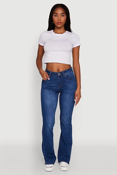 Womens WAX Stretch Flap Pocket Mid Rise Bootcut Jeans, Blue, Size 9