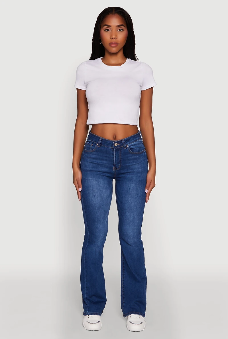 Womens WAX Stretch Flap Pocket Mid Rise Bootcut Jeans, Blue, Size 9