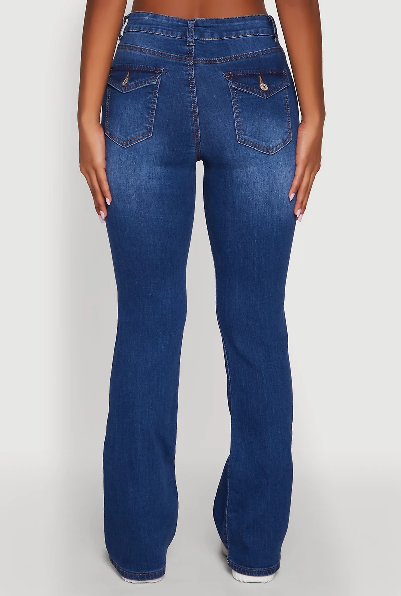 Womens WAX Stretch Flap Pocket Mid Rise Bootcut Jeans, Blue, Size 9
