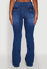 Womens WAX Stretch Flap Pocket Mid Rise Bootcut Jeans, Blue, Size 9