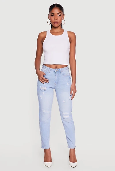 WAX High Waisted Distressed Mom Jeans
