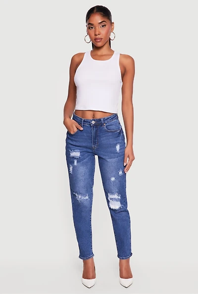 WAX High Waisted Distressed Mom Jeans