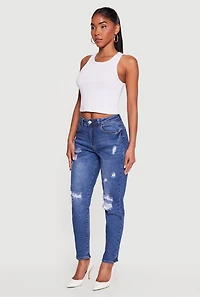 WAX High Waisted Distressed Mom Jeans